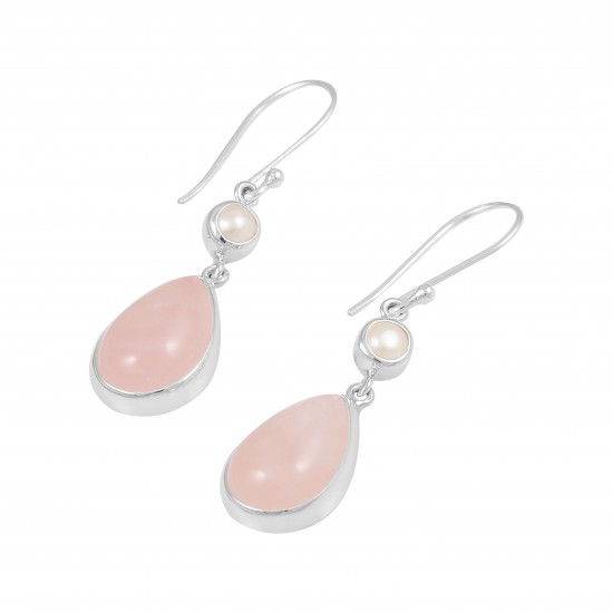 Rose Quartz & Pearl Earrings