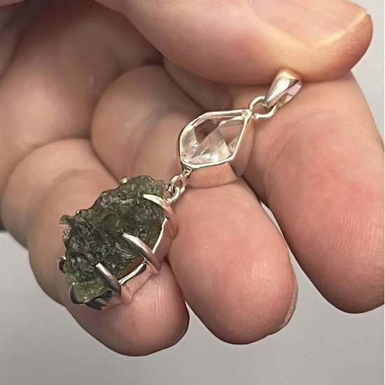 Moldavite & Herkimer Diamond Pendant