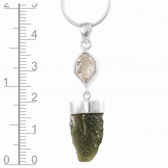 Moldavite & Herkimer Diamond Pendant