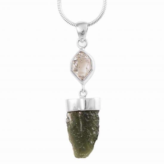 Moldavite & Herkimer Diamond Pendant