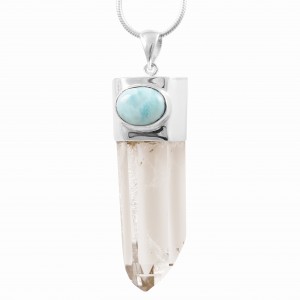 Lemurian Quartz & Larimar Pendant
