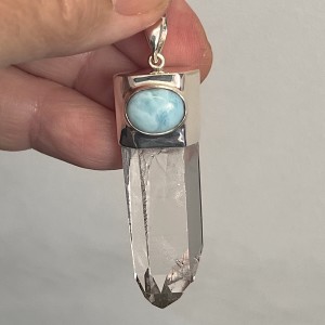 Lemurian Quartz & Larimar Pendant