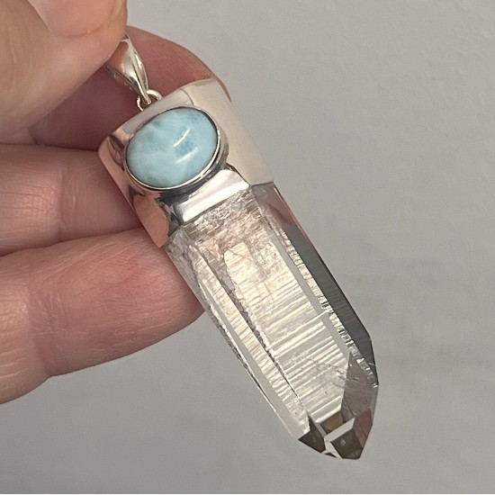 Lemurian Quartz & Larimar Pendant