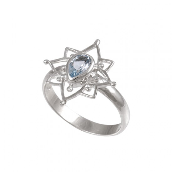 Boheme Lotus Ring (Petite) - Blue Topaz