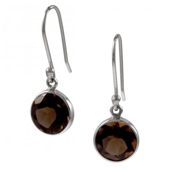 Bezella Large Round Smoky Quartz Earrings